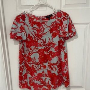 Banana Republic Red and White Ruffled Cap Sleeve Blouse